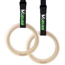 MUEUSS Wood Gymnastic Rings Gym Ring with Adjustable Straps, Fitness Rings, Exercise Rings, Heavy Duty Gym Equipment for Training Workout, Strength Training, Gymnastics, Olympic, Pull-Up 32mm Dia