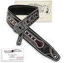 Walker & Williams C-35-CS Handmade Black and Brown All Top Grain Leather Padded Guitar Strap with Metal Studs For Acoustic, Electric, And Bass Guitars