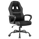 FDW Racing Home Office Chair, Ergonomic Executive PU Gaming Chair, Rolling Metal Base Swivel Desk Chairs with Arms Lumbar Support Computer Chair for Adult (Black)