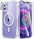 FNTCASE for iPhone 12 Clear Case: Magnetic Military Grade Drop Protection Anti Yellowing Cell Phone Cover - Rugged Durable Shockproof Protective Bumper (Clear)