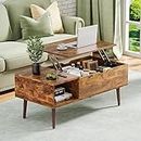 OLIXIS Coffee Tables, Small Coffee Table with Storage Shelf and Hidden Compartment, Modern Wood Lift Top Coffee Table for Living Room, Office, Reception Room (Rust Brown)