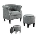 Giantex Accent Chair with Ottoman Set - Mid Century Modern Barrel Sofa Chair with Footrest, Max Load 400 lbs, Small Upholstered Armchair with Ottoman for Living Room, Bedroom, Study (Grey)