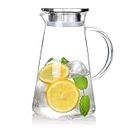 KRIVAZ Glass Pitcher - 1.8 Litre| Comes Up with Stainless Steel Lid | Iced Tea Water Serveware | Hot & Cold Beverages, Wine, Coffee, Milk and Juice Carafe |Transparent Elegant Body - 1800ML