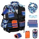 Kids Tactical Vest Kit for Nerf Guns N-Strike Elite Series for Boys Girls, with 30 Refill Darts, Dart Pouch, Tactical Mask, Reload Clips, Wrist Band and Protective Glasses (Blue)