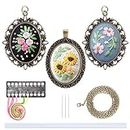 MWOOT 3 Pack Pendant Embroidery Starter Kit for Beginners,Retro Necklace Series Cross Stitch Tools for Necklace & Earrings & Hand Sewing Jewelry & Creative Gifts,Style A