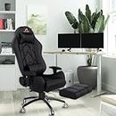 ASE GAMING Gold Series Ergonomic Gaming Chair with Footrest Premium PU Leather, Adjustable Neck & Lumbar Pillow, 180 Degree Recline with Black Metal Base (Full Black)