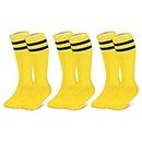 3 Pairs Kids Knee High Soccer Socks Athletic Sports Team Socks for 7-12 Years Old Youth Boys and Girls (US Size 3-6） (Children, yellow)