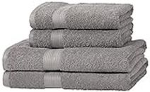 Amazon Basics Asciugamano da bagno e 2 per le mani che non sbiadiscono, 4 unità, 2 Corpo & 2 Mani, 140 x 70 cm, Grigio