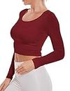 Chioni.od Red Shirts for Women Workout Long Sleeve Crop Top Yoga Tshirts Valentines Day Gifts for Her Soft Running Clothes, Small