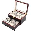 GaNkas 2 Layer Wooden Watch Box Organizer, 20 Slots Watch Cases for Men, Large Watch Holder with Lock and Clear Window, Watch Case Jewelry Box Display Cases for Collectibles