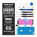 DRECHAS [6800mAh Battery for iPhone 6S, 2023 New Upgraded High Capacity 0 Cycle Li-Polymer Replacement Battery for iPhone 6S Models A1633, A1688, A1700 with Complete Professional Repair Tool Kit