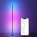 GonHui Corner Floor Lamp, LED Smart Floor Lamp Compatible with Alexa, Color Changing Ambience Light with Music Sync, Modern Corner Lit Standing Lamp for Living Room Bedroom Gaming Room(Black)