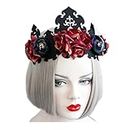 Women Flower Crown Gothic Queen Garland Laides Christmas Headwear Girl Halloween Cosplay Headband Fancy Party Elastic Headpieces Artificial Floral Makeup Masquerade Headdress Costume Hairband Decor