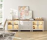 WAMPAT 3-in-1 Sideboard Buffet Cabinet with Storage, Kitchen Pantry Storage Cabinet with Glass Door & Drawer, TV Console Table Entertainment Center for Living Room Dining Room, Off White