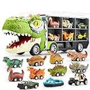 JOYIN 13 Pcs Dinosaur Toy Car Transporter for Kids, con 12 veicoli dinosauro retrattili, 1 camion trasporto dinosauri giocattolo con musica, suoni, luci, 1 elicottero
