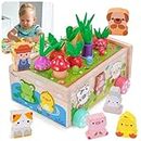 Montessori Wooden Farm Toys: Toddler 12-18 Months Toy with Game Map for 1 2 3 Year Old Baby Boys Girls | 1st First Birthday Gifts for 1-2 Years | Wood Learning Educational Toys Fine Motor Skills