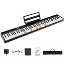 HONEY JOY 88 Key Piano Keyboard, Full Size Semi-Weighted Keyboard, Portable Electric Piano w/Lighted Keys, Music Stand, Sustain Pedal, Charger, USB/MIDI/MP3 & Teaching Mode for Beginners Kids Adults