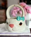 Pier 1 Imports Porcelain Ceramic Hand Painted Bunny Rabbit Easter Basket Decor