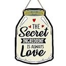 PNF® The secret ingredient is always LOVE kitchen Quote Printed Home Wall Door Sign Hanging (Wooden, 11x9 Inch,brown)-35-1