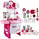 deAO 'My Little Chef' Miniature Kitchen Playset Role Playing Game with Light and Sound, Water Features and 18 Accessories Included (PINK)