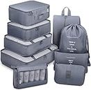 Packing Cubes, 9 Set Packing Cubes with Shoe Bag & Electronics Bag - Luggage Organizers Suitcase Travel Accessories (Grey)