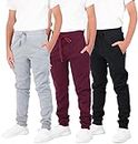 3 Pack: Boys Girls Youth Teen Active Athletic Basic Soft Tech Sports Fleece Jogger Soccer Track Gym Running Slim Fit Tapered Sweatpants Casual French Terry Quick Dry Fit Pockets-Set 2,XS(6/7)