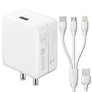 3 in 1 Charger For Apple iPhone 6s Plus Charger Android Smartphone Wall Mobile Charger Hi Speed Fast Charger With 1.2m 3-in-1 Multi Functional Micro USB Android iOS Type-C Cable - (White, RV.B1, DASH)