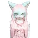 Rolamumu Masque animal Fursuit kig, capuche animale de style anime, couvre-chef de costume d'Halloween Lolita, déguisement de fête à capuche portable (Color : B)