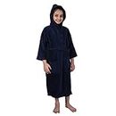 Aspire Woven Velour Hooded Bathrobe for 10 to 14 year old Boys & Girls, Full Sleeve, 100% Combed Cotton Material, Navy Blue