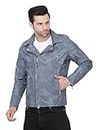 DEL ROSKOSH Leather Biker Jacket for Men | Denim Style Jacket (XL, Blue)