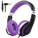 Rockpapa I20 Wired Headphones,Wired Headset On Ear Stereo Headphones with Microphone for Boys Girls, Foldable Kids Headphones for Travel/PC/Mac/Laptop/Phone(Black Purple)