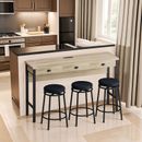 3-Drawer Power Outlets Long Dining Table & Circular PU Stools Set, Bar Table set