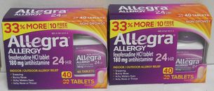 Allegra Allergy Relief Indoor/Outdoor 24 Hour 2X40=80 Tablets Exp. 11/2025