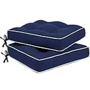 Favoyard Patio Cushions 19 x 19 Inch Indoor & Outdoor Chair Cushions Water-Resistant Seat Cushion for Patio Furniture 3-Year Color Fastness Square Tufted Couch Chair Pads with Ties, 2 Pack, Blue