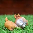DECZO Miniature Sleeping Baby Deer for Table Decor,Garden(7.5 x 4.5 x 4.5 CM) ,Resin ,Multicolor