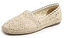 Feversole Close Toe Espadrilles Women's Comfort Breathable Slip On Flats Shoes Beige Knit Crochet Jute Size 7.5 M US