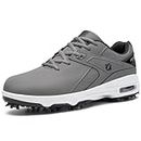 Fenlern Men's Golf Shoes Non-Slip Water-Resistant Lightweight, Grey White 12