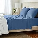 Amazon Basics 4 Stück Bettlaken-Set aus Heather-Baumwolljersey - Queen Size, Chambray-Webung, blau, Einfarbig