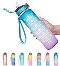 Motivational Fitness Sport Water Bottle For 1 litre with Straw & Time Maker, Leak-proof, BPA-free, Tritan, Drink Bottle Design for Girls, Boy, Cycling, School & Office (Multi-Color Pack Of 1)
