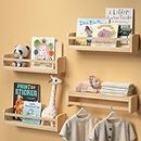 Boswillon Dual-Guard Nursery Book Shelves Set of 4, Floating Shelves for Nursery Room Wall Decor, Wall Mount Kids Bookshelf for Baby Bedroom Storage, Toddler Toy Hanging Wall Organizer - Natural Wood