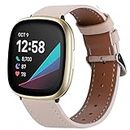 Leather Bands Compatible with Fitbit Versa 3/Fitbit Sense Watch Bands for Women Men, Soft Breathable Adjustable Replacement Band for Versa 3/Sense