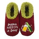 Snoozies Pairable Slipper Socks - Funny House Slippers for Women, Non-Slip Fuzzy Slipper Socks - Mama Needs A Beer - Large