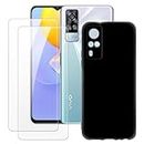 MILEGOO Vivo Y51 2020 Indonesia Case + 2PCS Screen Protector Tempered Glass, Ultra Thin Bumper Shockproof Soft TPU Silicone Cover for Vivo Y51 2020 December (6.58”) Black