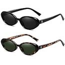 Breaksun Retro Oval Sunglasses for Women Men Fashion Small Oval Sunglasses 90s Vintage Shades, 2 Pack (A1 Black/Grey+ Leopard/G15), MM