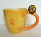 Pier 1 Imports Coffee Mug Lion Surprise Paw Print Yellow Orange Hand Painted