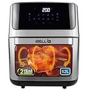 iBELL AF1270M Air Fryer Oven 12L, 2 Year Warranty, 2000W, with Rotisserie + Skewer Set + Rotating Mesh Basket + Crisper tray, 360° Turbo Hot Air Circulation, 10 Presets, Timer & Auto-off (Black)