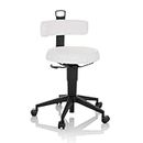 HJH Office balance sedia regolabile in altezza TOP WORK FLEX PU sgabello da lavoro mobile in con schienale, ecopelle bianca