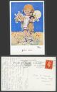 MABEL LUCIE ATTWELL 1938 alte Postkarte Mädchen mit Puppe Gänseblümchen Blumen für Sie! 3860