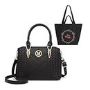 Miss Lulu Handbag for Women with Canvas Bag Set, Top Handle Bag with M Logo on The Front, Tote Bag Reusable with Buckle, PU Leather, Golden Hardware