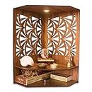 Heartily® Pushp Beautiful Wooden Pooja Stand Mandir for Home Temple for Office Puja Mandir for Home Wall with LED Spot Light Product (H- 17, L- 10, W-15 Inch)